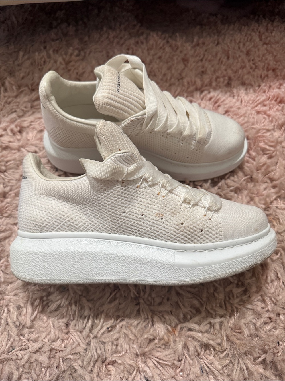 Alexander McQueen women’s Cream Platform Knit Sneakers